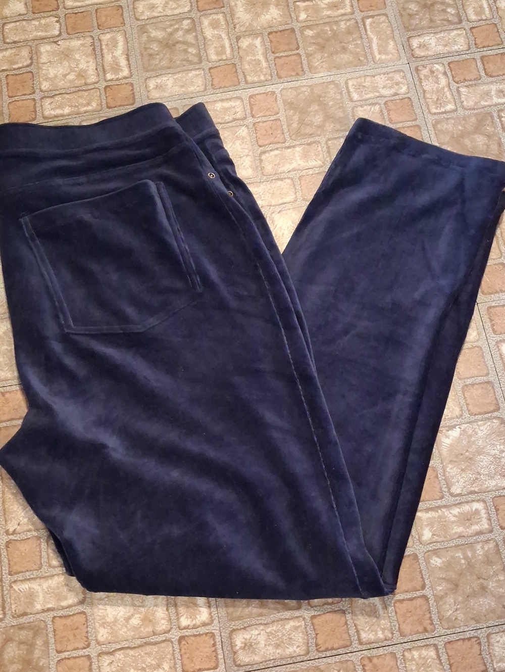 Women's Navy Corduroy Pull-On Pants Stretch Size Large